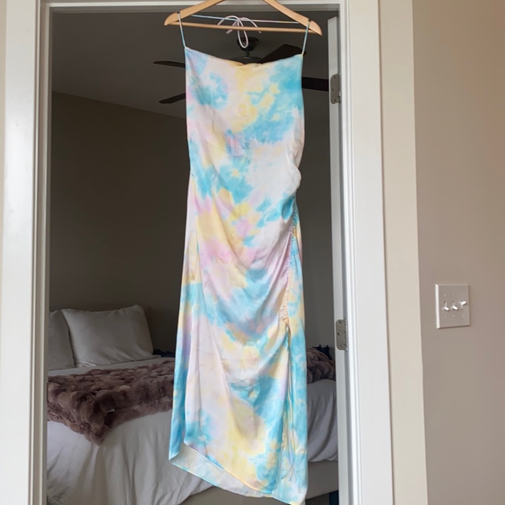 Zara maxi, side rouched pastel dress